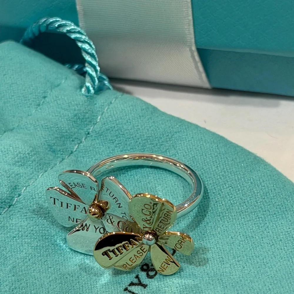 Tiffany & Co. Silver and Gold Flower Butterfly Ring